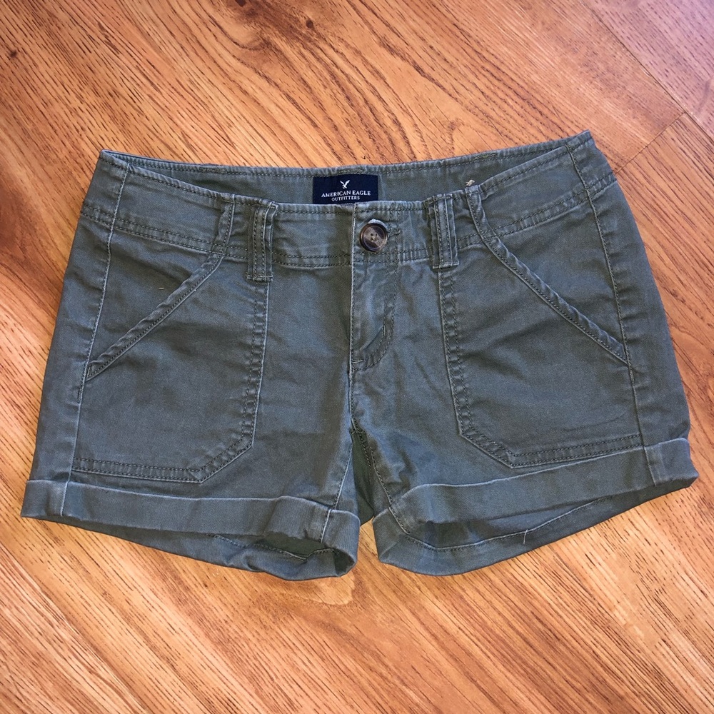 American Eagle Olive Green Midi Shorts 0